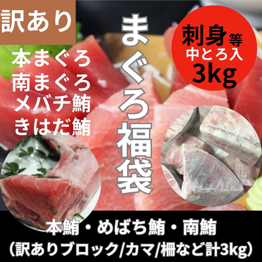 まぐろ福袋　3kg以上入り(中トロ・赤身・カマ等々)サムネイル
