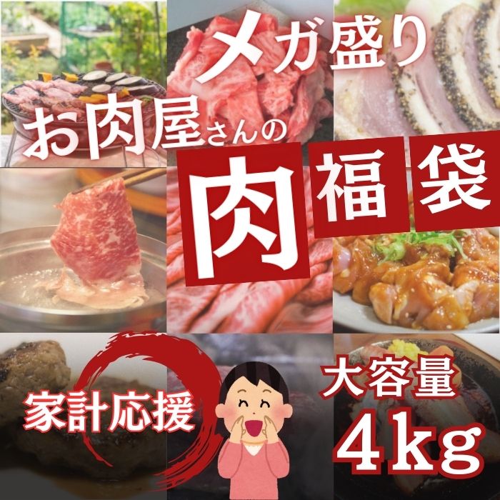 ★お肉屋さんのMEGA福袋【4kg詰合せ】(牛タン・ハンバーグ・豚小間等々)サムネイル